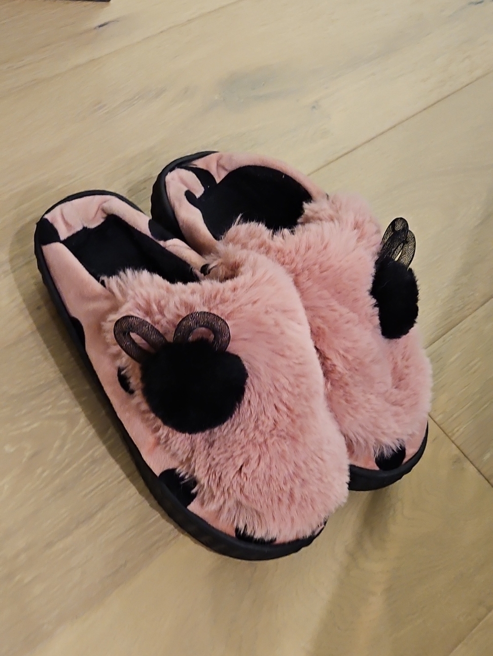 Pink Furry Bunny Pom Pom Slippers
